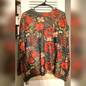 NWOT Floral Knit Sweater - Red and Green